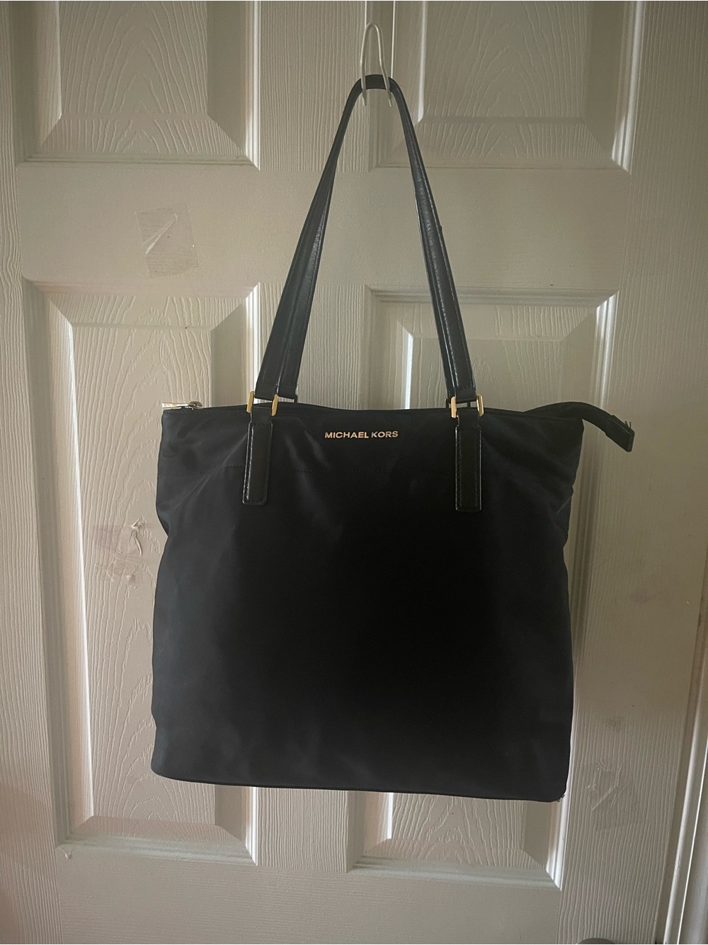 MICHAEL KORS Black Nylon Medium Tote with Gold tone Hardwares .